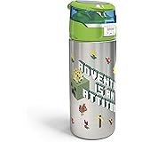 Zak Designs Minecraft Durable Stainless Steel Water Bottle with Push-Button Flip Lid Leak-Proof Design is Perfect for Outdoor