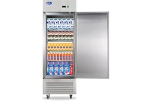 kalifon 27" W Commercial Refrigerator 1 Solid Door, 23 Cu.ft Reach-in Stainless Steel Refrigerator, Upright Fan Cooling for Restaurant, Bar, Home, Shop, and Business(Equip 4 Shelves)