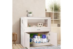 FIRSCOOK Hedgehog Cage,Hamster Cage,Rat Cage Wood with Independent Storage Cabinet, Hedgehog Cage with Acrylic Windows,Small Animal Cage for Hedgehog Gerbil & Rat,Natural(31.50" L x 15.75" W x 32.28" H)