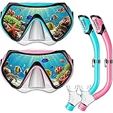 Snorkel Mask Set, Dry-Top Snorkel Set Scuba Diving Mask, 180° Panoramic Wide View, Professional Breathing Freely Snorkeling Gear Kit with Nose Cover for Snorkeling Swimming, Travel