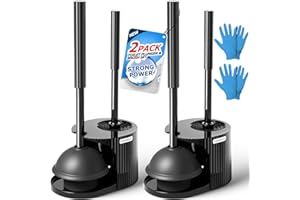 FORASTO 2Pack 2 in 1 Toilet Brush and Plunger Set, Extended Handle Plunger,Toilet Bowl Brush Plunger Set,Bathroom Cleaning Tools,Toilet Brush Plunger Combo,Cleaning Brush,Cleaning Supplies
