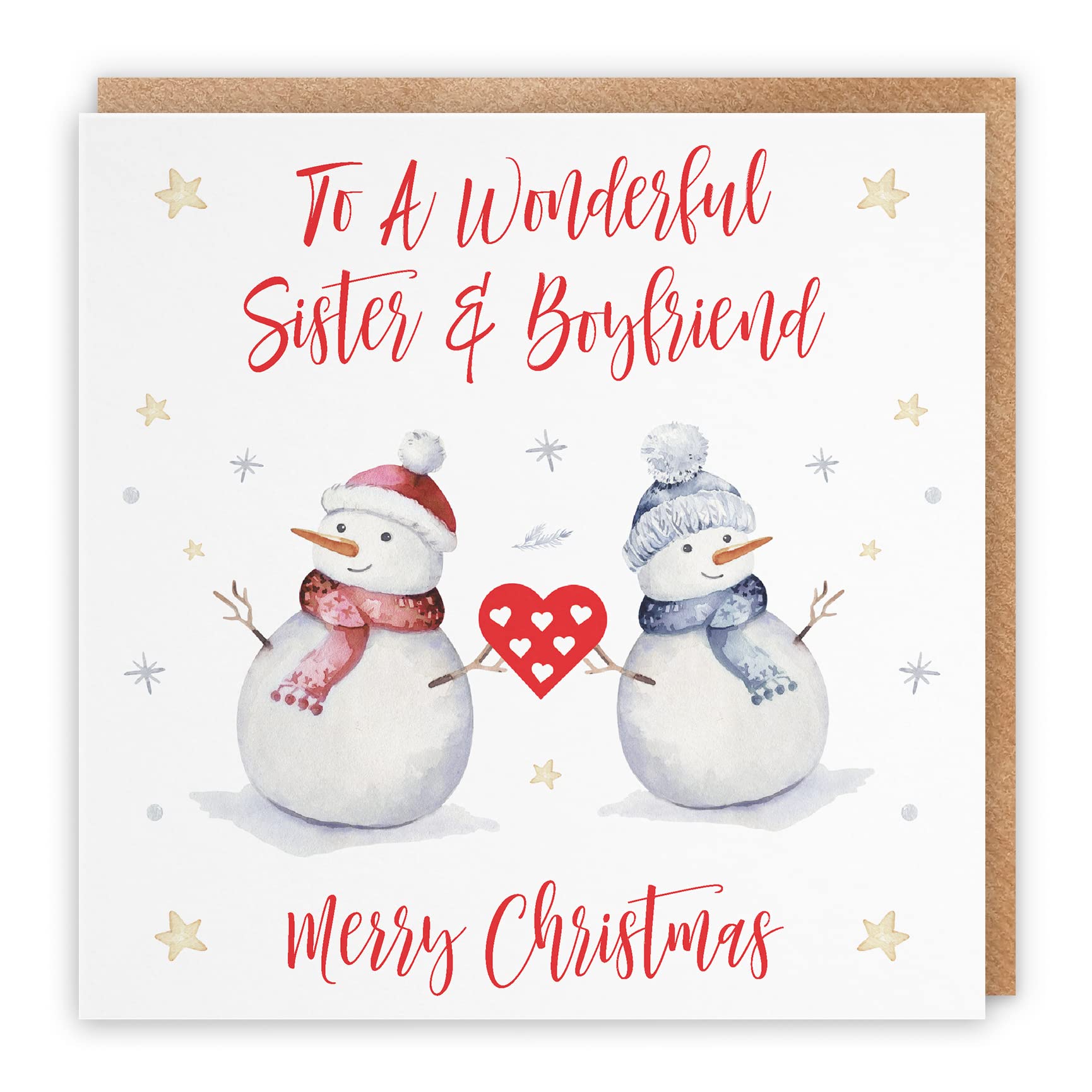 Hunts England - Sister And Boyfriend Christmas Card - To A Wonderful Sister & Boyfriend - Merry Christmas - Snowman Collection - Fun Xmas Card — image 1