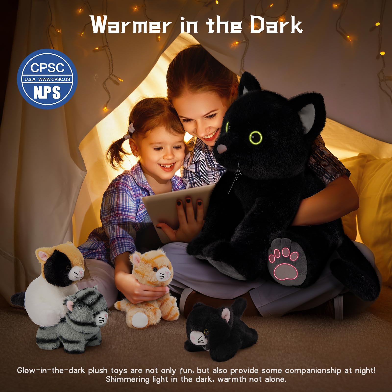 MorisMos 5 stücke Plüsch Katzen, 40cm hoch riesen schwarz Katze Kuscheltier XXL mit Kätzchen Baby im Bauch, Groß Katze Plüschtier Stofftier, weich Geburtstag Weihnachten Geschenk Kinder 4