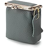 Litchi Leather Coin Purse for Women, Portable Vintage Wallet Mini Lipstick Holder Fashion Solid Color Kiss Lock Key Storage Square Pouch (Green)