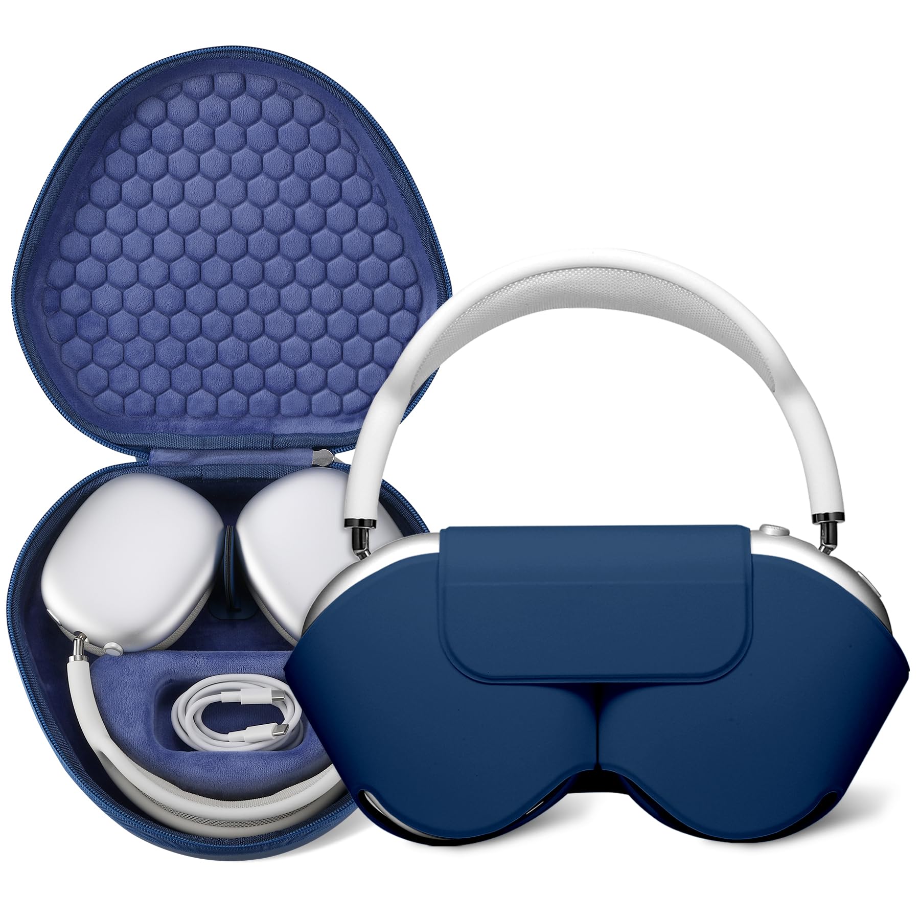 Maxjoy for AirPods Max Case [Shockproof & Dustproof] - Premium PU Leather & EVA Hybrid Hard Protective Cover, Travel Carrying Case with Storage for Apple AirPods Max Headphones (Dark Blue)