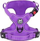 PoyPet No Pull Dog Harness Reflective Easy On Front Back D Ring L Purple