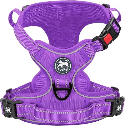PoyPet No Pull Dog Harness Reflective Easy On Front Back D Ring L Purple
