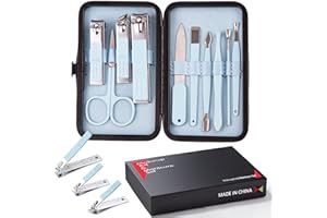 KAQISIMILA 10 Piece Nail Kit, Manicure Kit, Nail Care Kit For Women, Manicure Pedicure Set, Nail Clippers Toenail Clippers Kit, Professional Manicure Kit Pedicure Kit, with Luxurious Travel Case - Light Blue