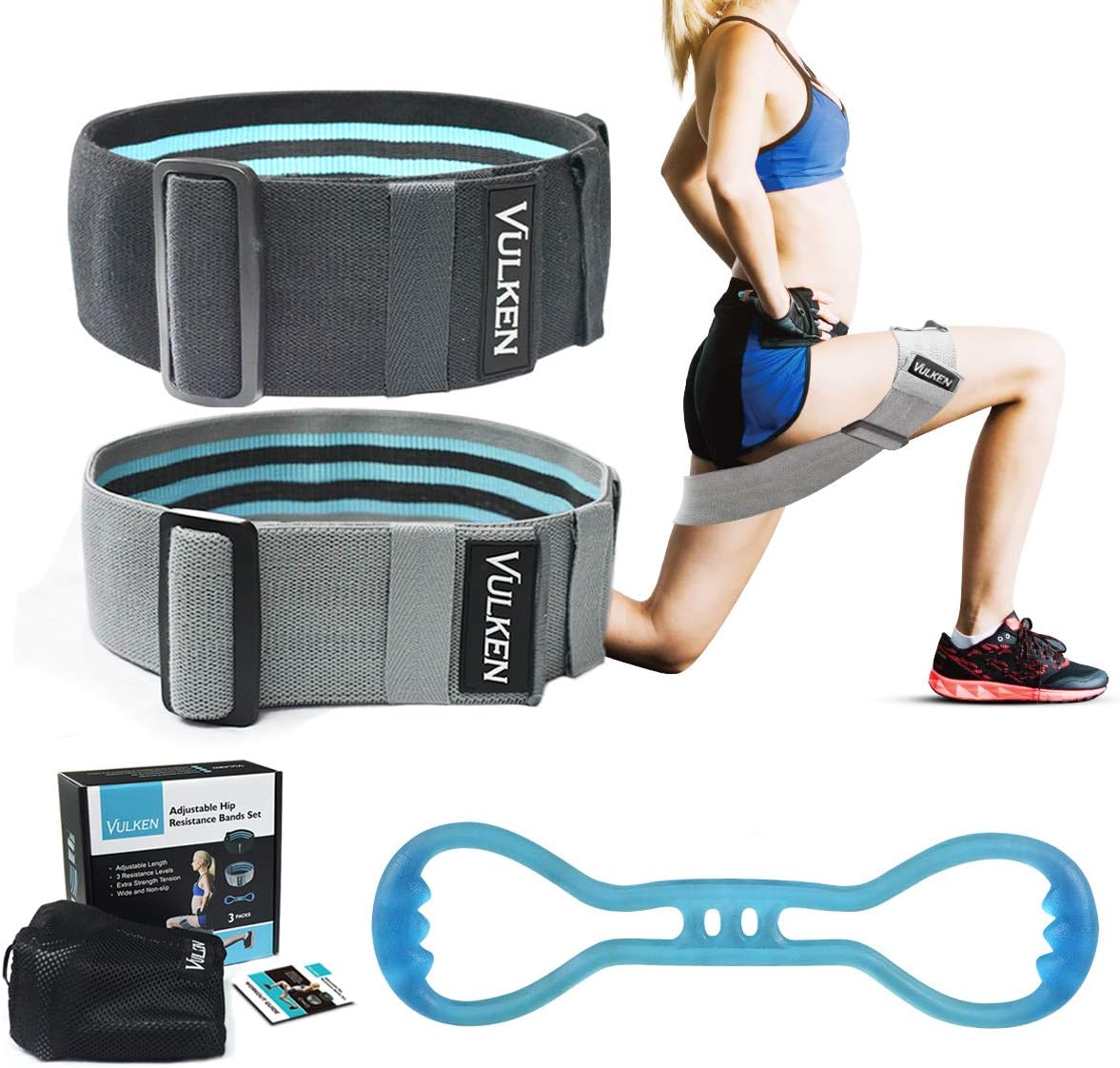 Vulken Resistance Bands for Legs and Butt. Adjustable Hip