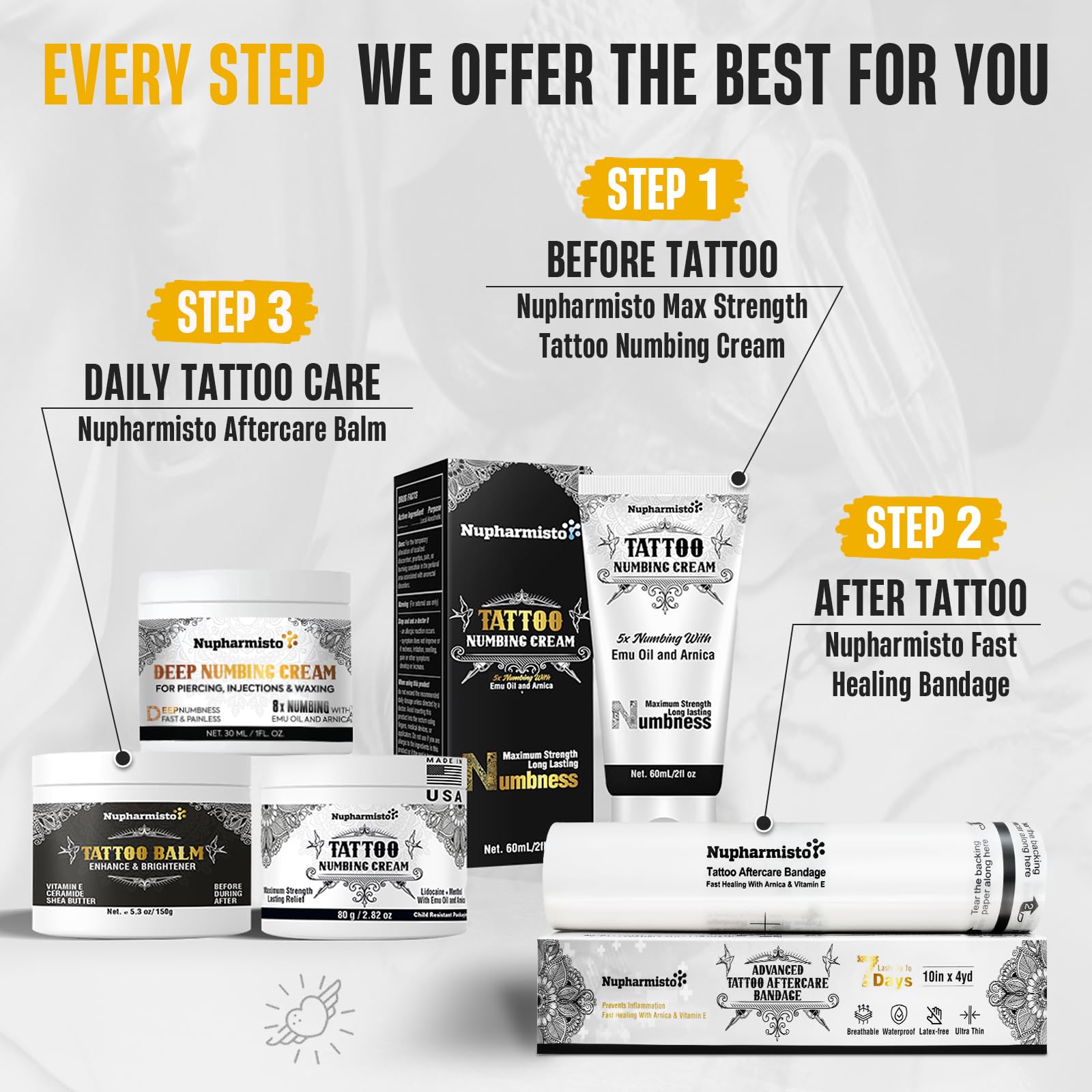 Deep Numbing Cream for Piercing, Injections& Tattoos, Fast Numbing for Waxing, 7 Hours Maximum Strength Numbing Cream for Injections, 8x Numbing with Emu Oil and Arnica. 30ml/1floz
