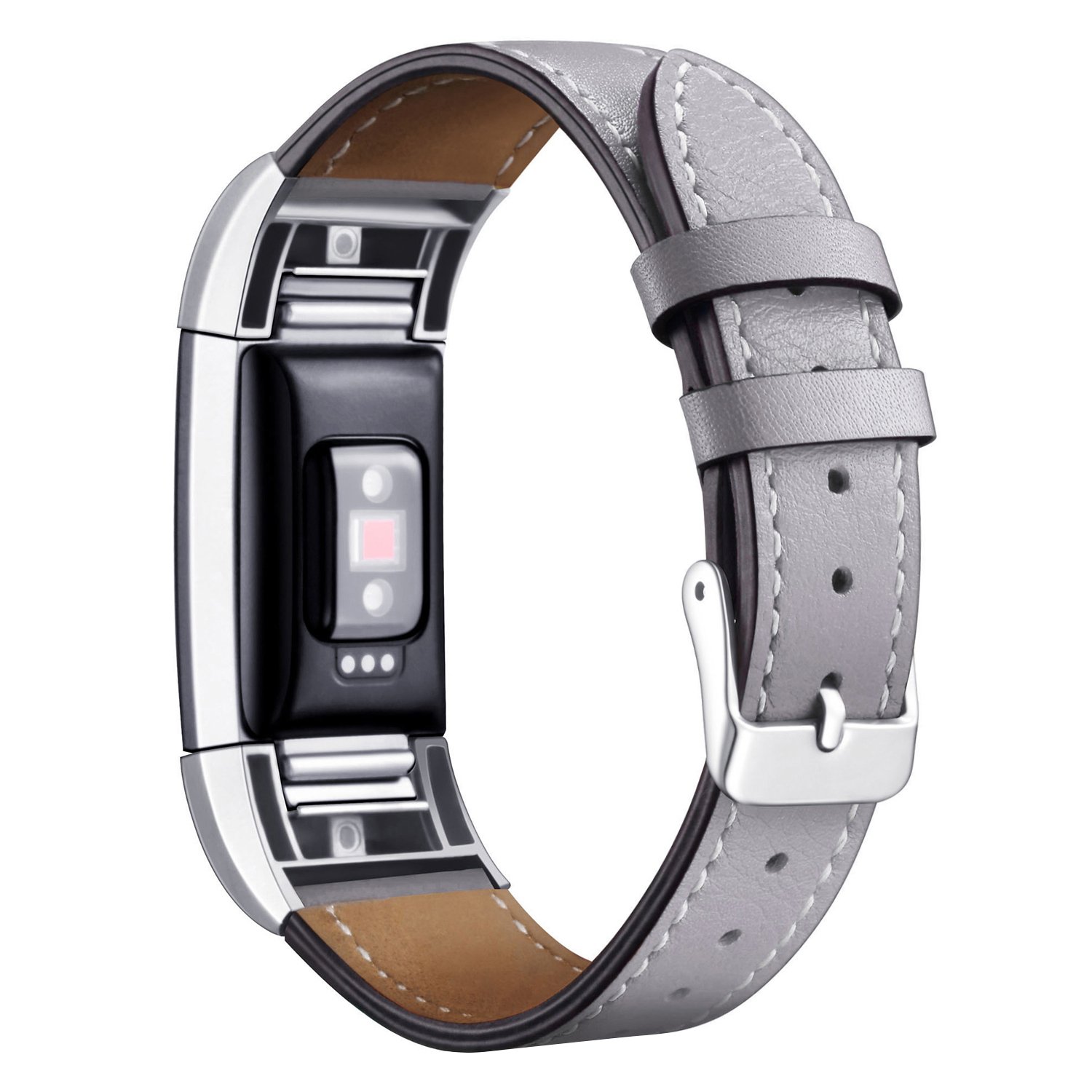 Mornex Strap Compatible Fitbit Charge 2 Band Leather Strap, Classic Adjustable Replacement Wristband Fitness Accessories With Metal Connectors — image 1