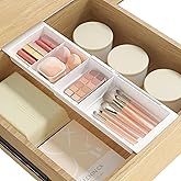Lifewit Sliding Makeup Drawer Organizer, Fits 13-20" Deep Drawers, Extendable Hanging Divider, 1.8" High Plastic Tray for Vanity, Office, Kitchen, White,1Pcs