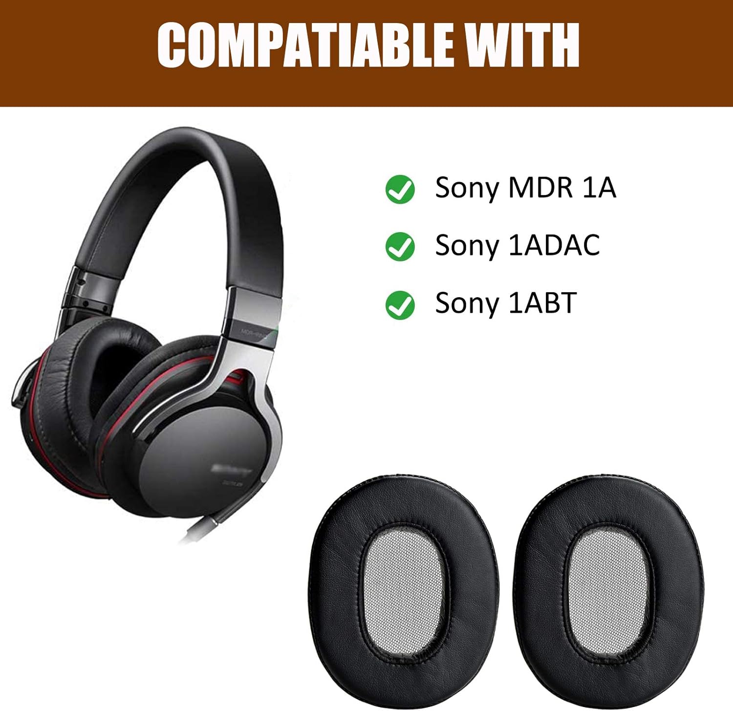 Yizhet Replacement Earpads Compatible with Sony MDR-1A MDR-1ADAC MDR-1ABT Headphones Replacement Ear Pads Ear Cushion Cover Pads made of Protein Leather & Memory Foam (1 Pair - Image 3