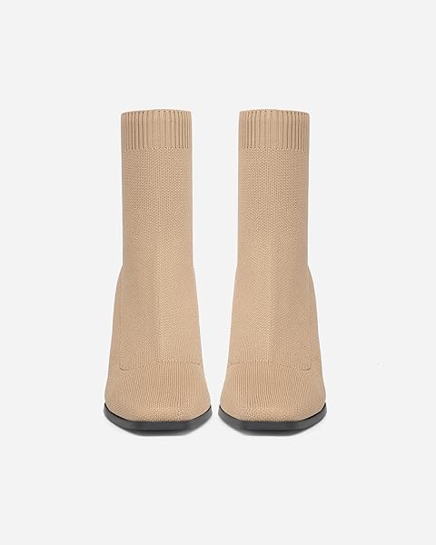 NEWBELLA WOMEN’S POINTED TOE ANKLE BOOTS-MINIMALIST CHUNKY HEEL SOCK BOOTIES, STRETCH KNIT SLIM FIT CASUAL BOOTS FOR FALL & WINTER