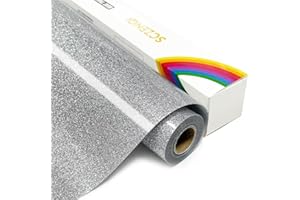 SCZENQI Silver Glitter HTV Heat Transfer Vinyl Rolls- 12" x 5ft. Silver Glitter HTV for Shirts. Iron on Vinyl and Heat Transfer Vinyl for All Cutters Machines. Easy to Cut & Weed Heat Vinyl Designs