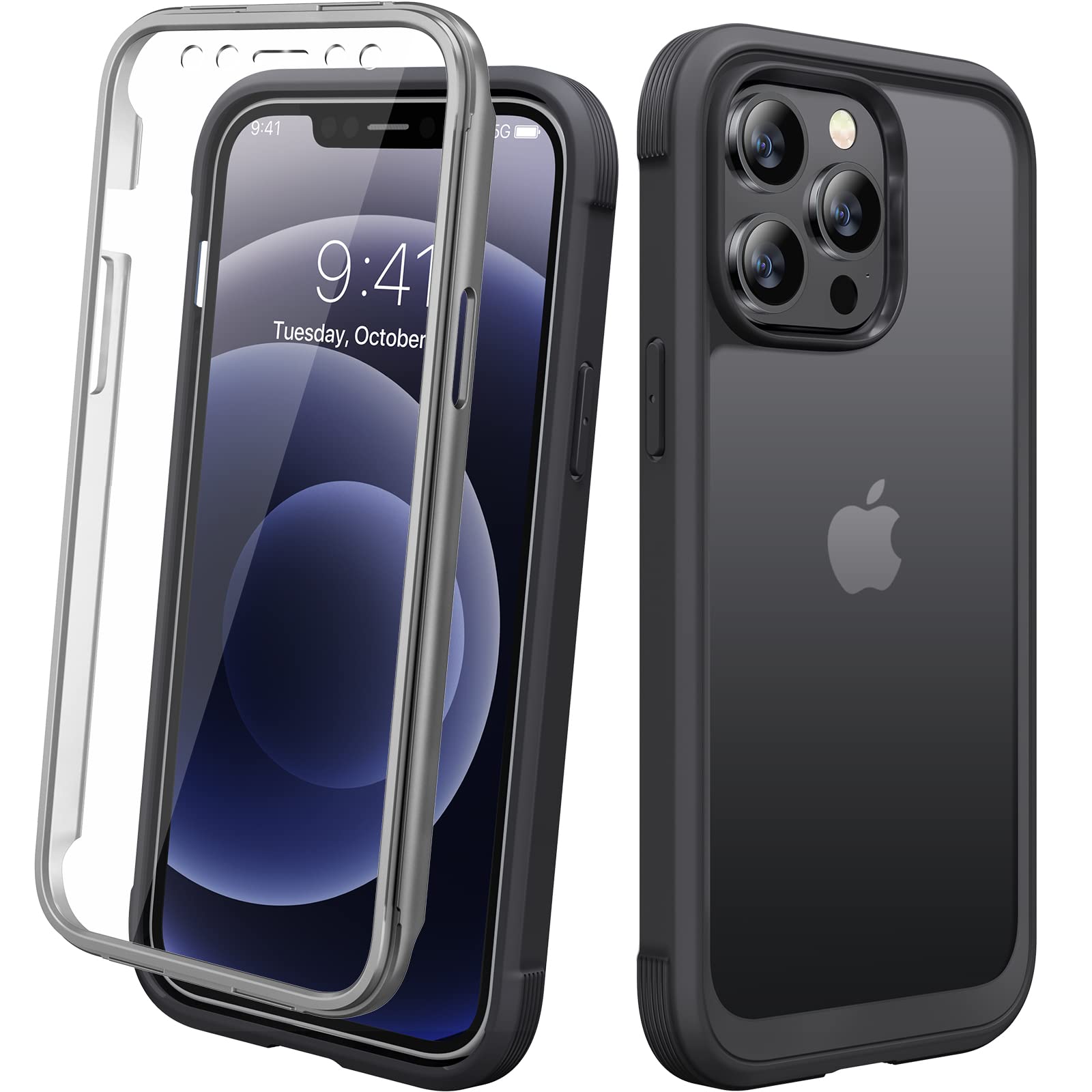 Photo 1 of Miracase Designed for iPhone 12 Pro Max Case, Full Body Rugged Case with Built-in Touch Sensitive Anti-Scratch Screen Protector, Soft TPU Case Compatible with iPhone 12 Pro Max 6.7", Matte Black