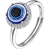 Bestyle Cute Evil Eye Jewelry - Sterling Silver Necklace, Stud Earrings, Open Rings for Women - Greek Protection Lucky Amulet Gift