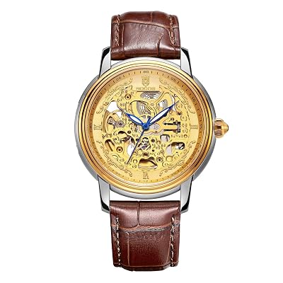 ROCOS Mens Wrist Watch for Men Japanese Automatic Mechanical Waterproof Analog Watch with Genuine Leather Skeleton Luxury Classic Elegant #R0142