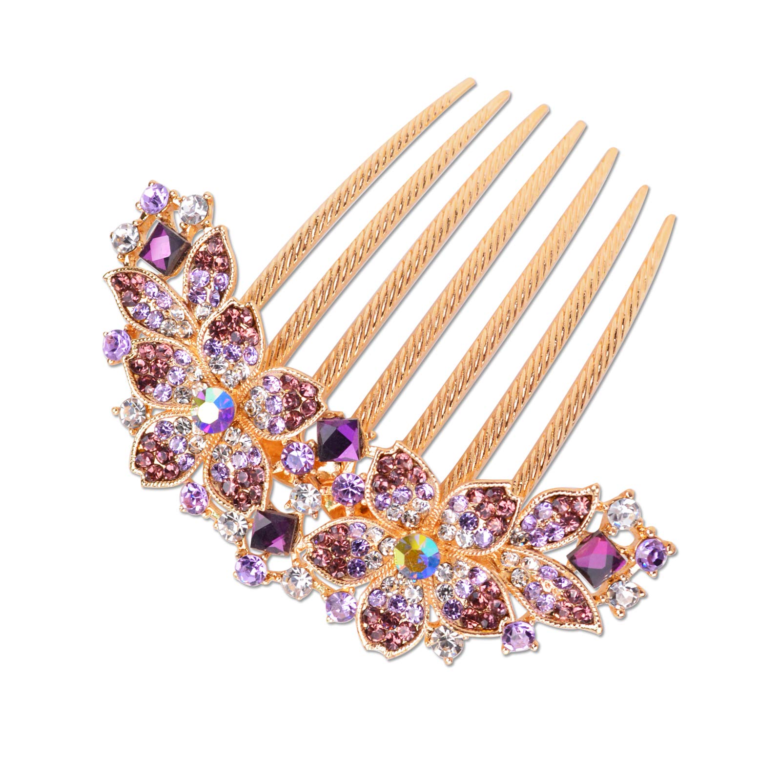 Sankuwen Women Rhinestone Inlaid Flower Hair Comb Hairpin Barrette Accessory,Also Perfect Mother's Day Gifts for Mom (Purple)