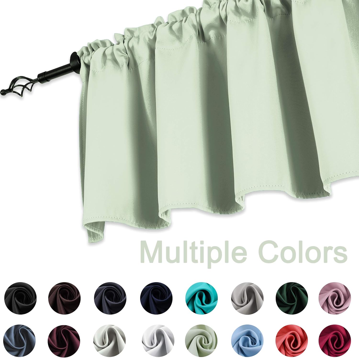 KEQIAOSUOCAI Light Green Valance 18 Inch Curtains for