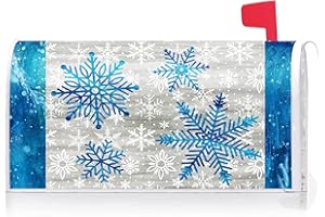 Texupday Winter Blue Snowflakes Decoration Mailbox Cover with Magnetic Strip Christmas Mailbox Wraps Post Letter Box Cover Standard Size 21" X 18" for Garden Outdoor Yard Decor