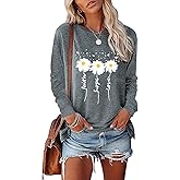 FAOUEOW Long Sleeve Shirts for Women Fall Winter Clothes Tunic Tops daisy shirt Loose Cozy Cute Pullover Tee
