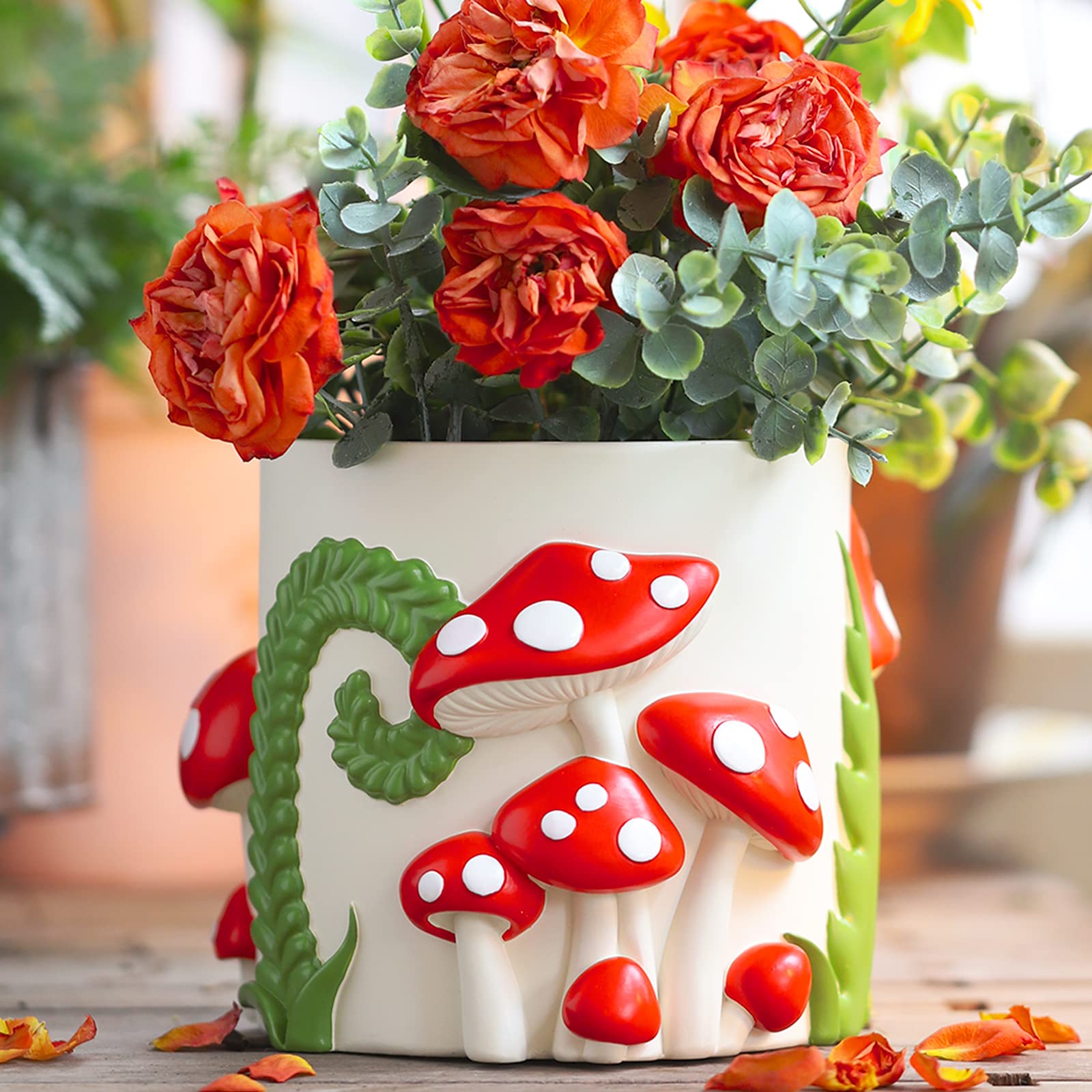 GUGUGO Colorful Mushrooms Planters Cute Unique Rainbow Planter with Drainage, Vintage Retro Eclectic Flower Plant pots for Indoor Plants and Succulent,Funny Boho Modern Home Décor (B,5 Inch)