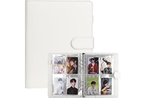 VACONICO A5 Kpop Photocard Binder, 6 Ring Binder Album with 200 Card Slots, PU Leather Binder Cover with Magnetic Buckle Closure for Organizing Trading Cards - White