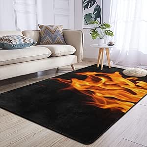 Alfombra de 84 x 60 pulgadas, combustión de llamas, fácil de limpiar