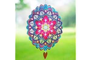 STEADYDOGGIE Wind Spinner Mandala Hibiscus 12 inches – 3D Stainless Steel – Laser Cut Metal Art Geometric Pattern - Hanging Wind Spinner, Kinetic Yard Art Decorations - Indoor/Outdoor Decor