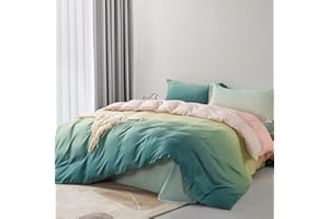 SAPHREAS Green Pink Gradient Microfiber Duvet Cover Set Soft, Comfortable Full Size Duvet Cover Set for All Season,3 Pieces 1 Duvet Cover with Zipper and 2 Pillow Shams (No Duvet Insert)