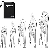 �鶹�� Basics 5-Piece CR-V Locking Pliers and Wire Cutters Set with Carrying Case, 2 Straight, 3 Curved Jaw, 16.51 cm - 25.4 