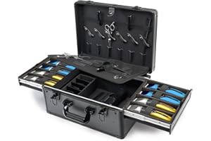 MoyRetty Professional Barber Case, Barber Suitcase 6 Clipper Slots & 8 Shear Holders, 17.13" Portable Aluminum Organizer for Hair Stylists & Pet Groomers-Black