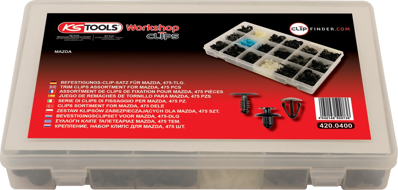 KS Tools 420.0400 Trim Clips Assortment Mazda (475 Pieces)