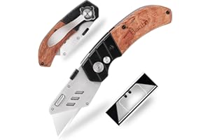 Harita Utility Knife Box Cutter with Belt Clip, Extra 5 Pack refilled Blades and Wood Handle Heavy Duty Cutter, Quick-Change 