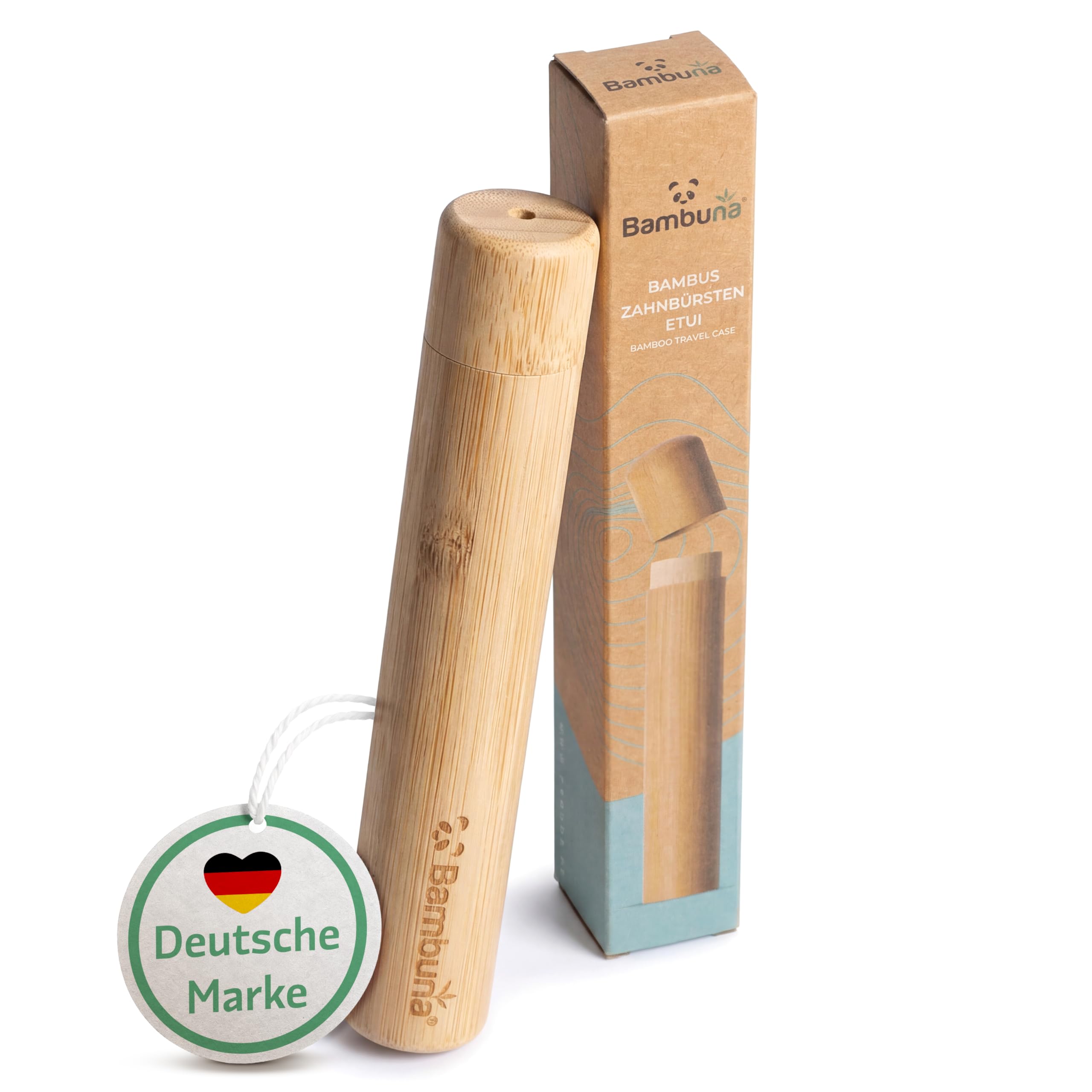 Bambuna Travel Toothbrush Case Made of Bamboo with Ventilation Hole - Toothbrush Case Bamboo - Plastic-Free Bamboo Toothbrush Case - Robust Bamboo Toothbrush Cover for Travel - Made in Germany,