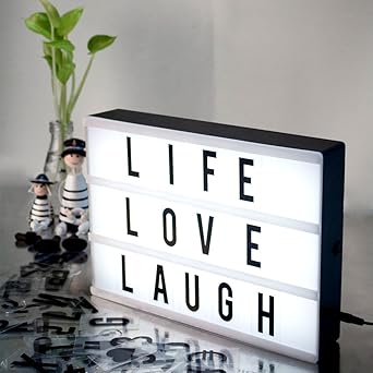 Caja de luz LED de cine,Suniness iluminar su vida cargada de bricolaje cuadro de la caja de luz con 90 letras negras,números y símbolos (A4-Blanco) [Clase de eficiencia energética A++]: Amazon.es: Iluminación