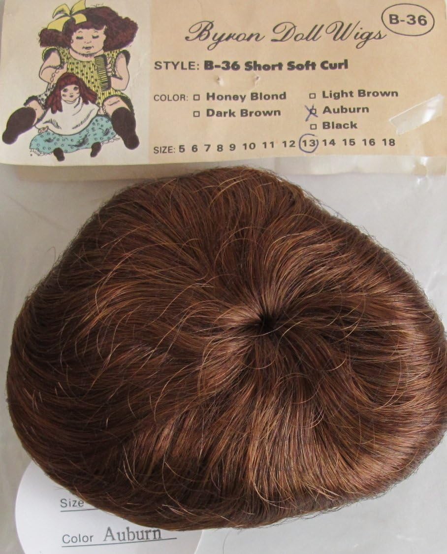 BYRON Craft DOLL HAIR WIG Style B-36 SHORT SOFT CURL Fits SIZE 13" Color AUBURN (Made in Korea)