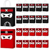 Chivertion 24 Pcs Ninja Party Favor Gift Bags with Handles Ninja Themed Birthday Goodie Candy Treat Bags Red Black Party Decorations Supplies