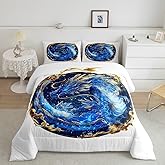 Feelyou Dragon Comforter Set Full Size 3D Dino Print Comforter for Boys Girls Teens Wild Animal Wildlife Bedding Set Duvet Set Room Decor White Blue Quilt Set