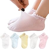 Looching 5 Pack Baby Girls Boys Mesh Thin Socks Cotton Low Cut Kids Toddler No Show Ankle Socks 1-12T Soft White/Multicolor