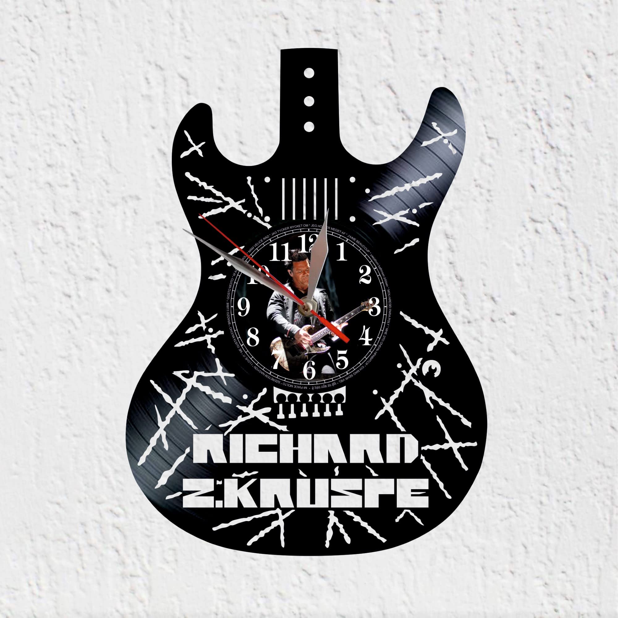 Wall Clock Electric Guitar Shape Richard Z. Kruspe Music Instrument Rock Heavy Metal Vinyl Disc Decoration