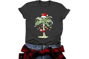 GENERIC Christmas Shirts for Women Palm Tree T-Shirt Summer Beach Party Shirt Funny Hawaii Vacation Short Sleeve Tops