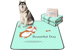 GOLOPET Washable Pee Pads for Dogs 35x31in 2-Pack Thick Reusable Puppy Pads Extra-Absorbent Prevent Leakage Non-Slip for Puppy Playpen, Crate, Whelping Box, Potty Training Reusable,Blue
