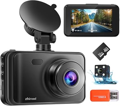 zhiroad Dash Cam Front and Rear 32GB 1080P Night Vision G-Sensor Loop Park Mode