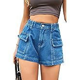 YOCUR Womens Cargo Denim Shorts - Summer Casual Vintage Loose Button Zipper Shorts