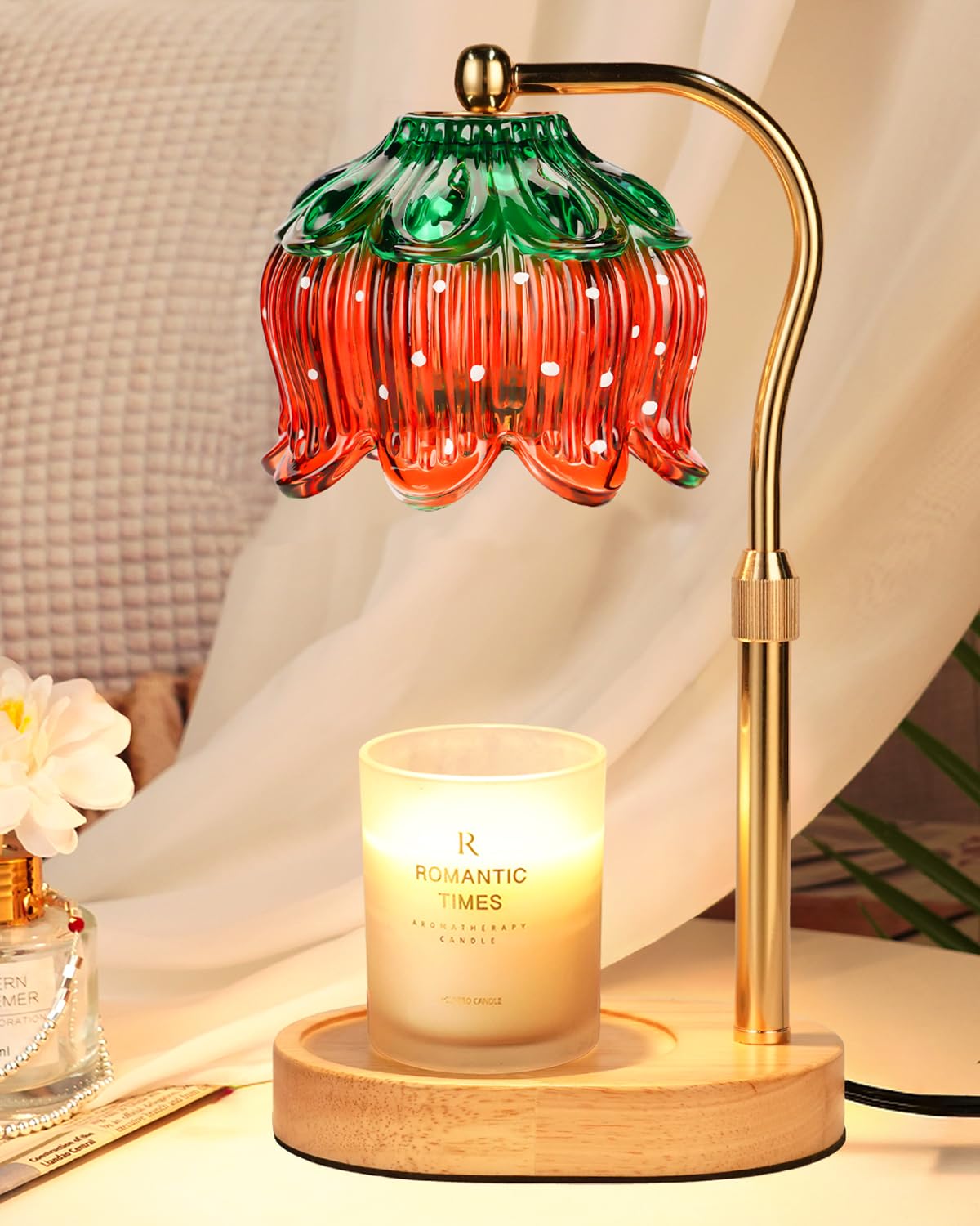 Funistree Strawberry Candle Warmer Lamp Height Adjustable, Lotus Strawberry Flower Lamp for Yankee Village Candles, Cute Candle Lamp with Timer & Dimmable, Birthday Christmas Gifts for Women Mom Adult Image