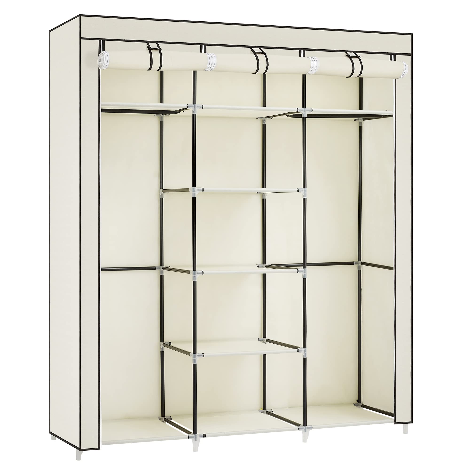 Songmics Folding Wardrobe, Fabric Closet, Foldable Wardrobe with 2 Clothes Rails, 175 x 150 x 45 cm, Beige RYG12M