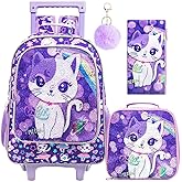 KLFVB Rolling Backpack for Girls Boys, Kids Roller Wheels School Bookbag with Lunch Bag, Wheeled School Bag for Children