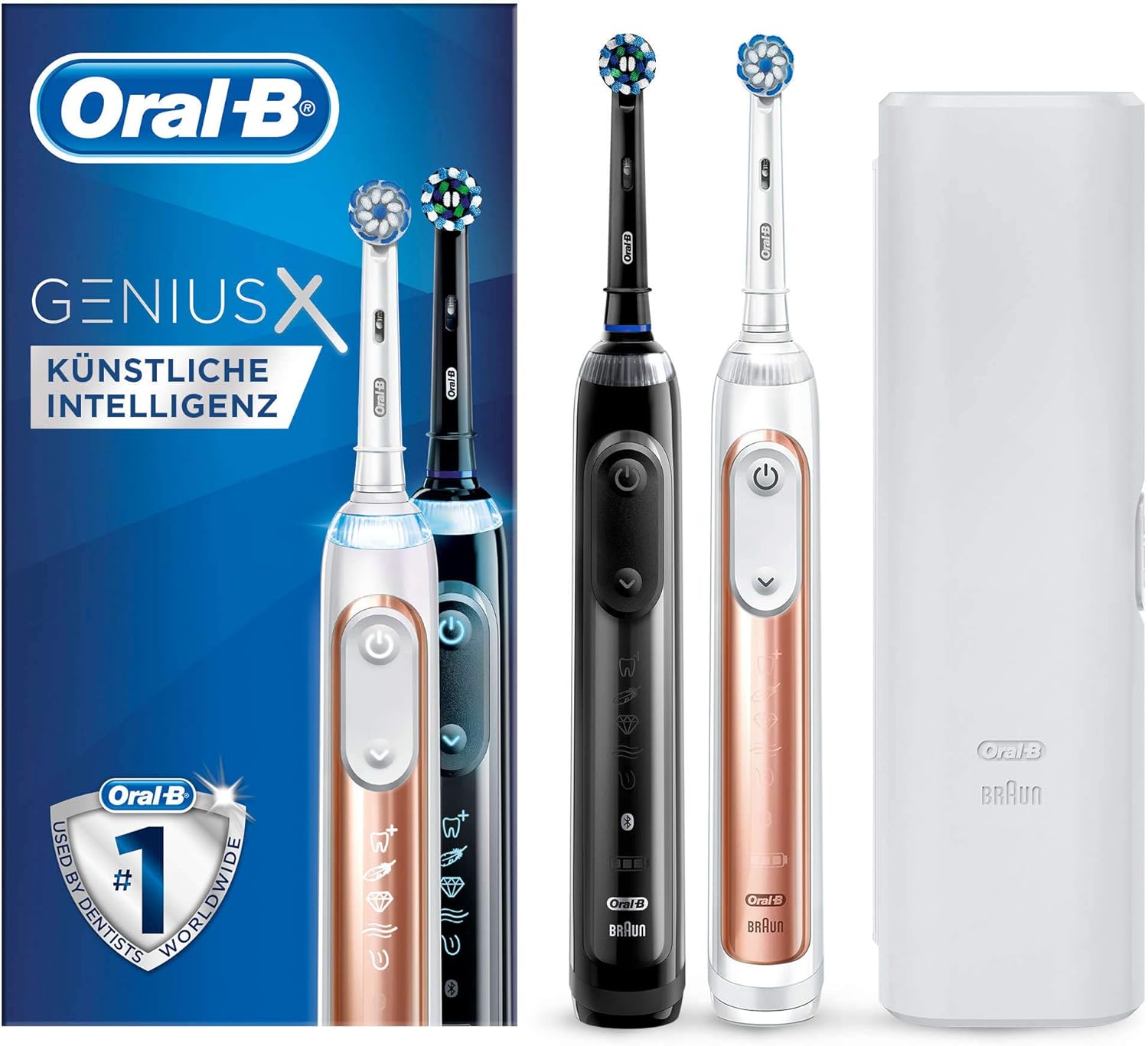 Oral-B Genius X 20900 Elektrische Zahnbürste, mit künstlicher Intelligenz, mit 2. Handstück, rosegold und schwarz